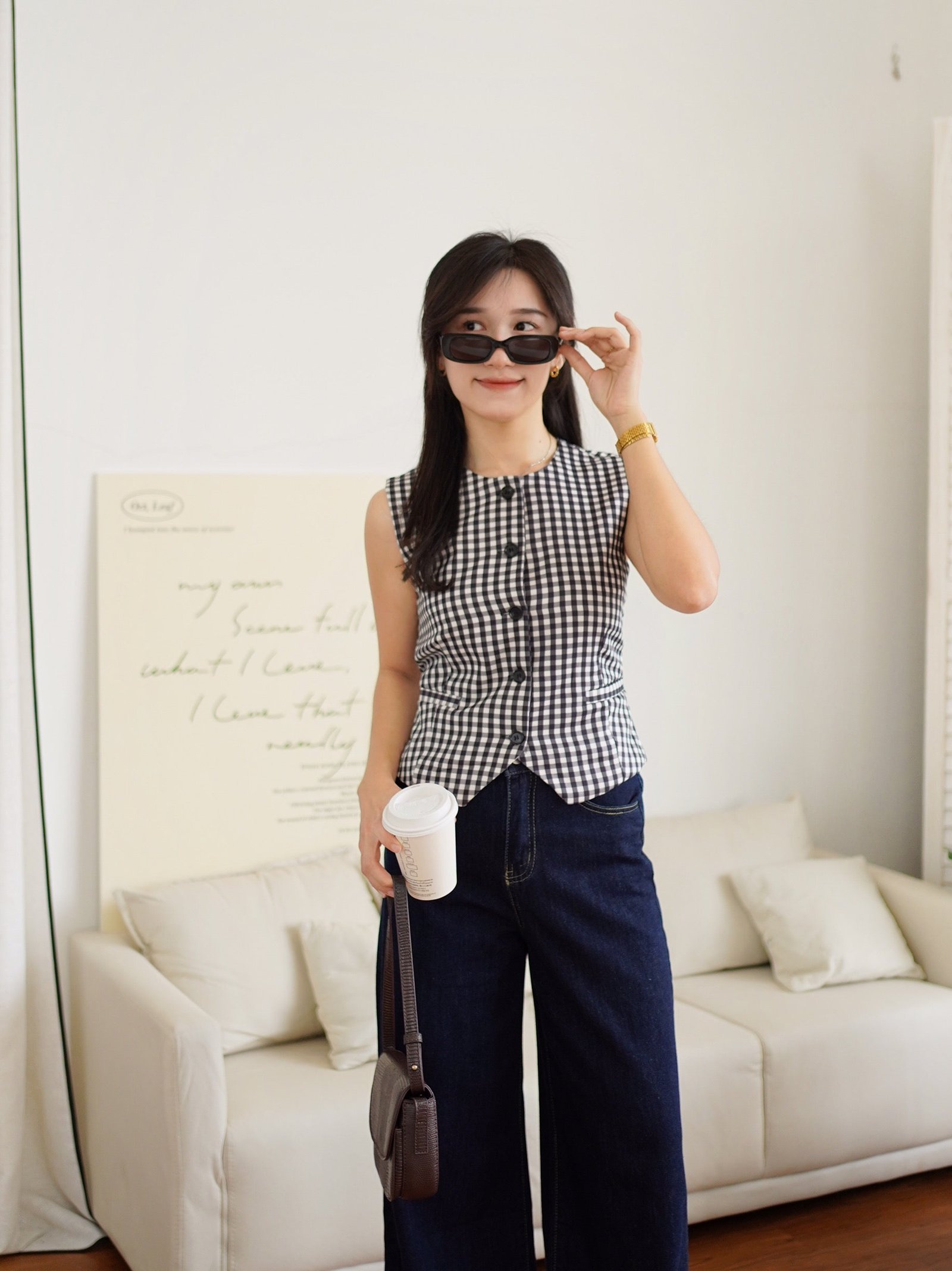 Louise Gingham Vest Top - Image 2