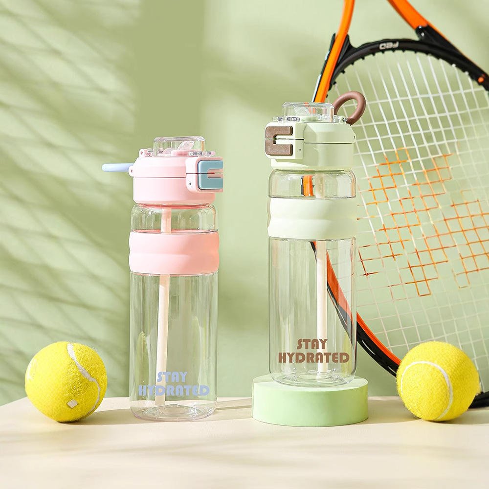 BPA Free Plastic Tritan Transparent Sports Water Bottle with Straw - Image 3