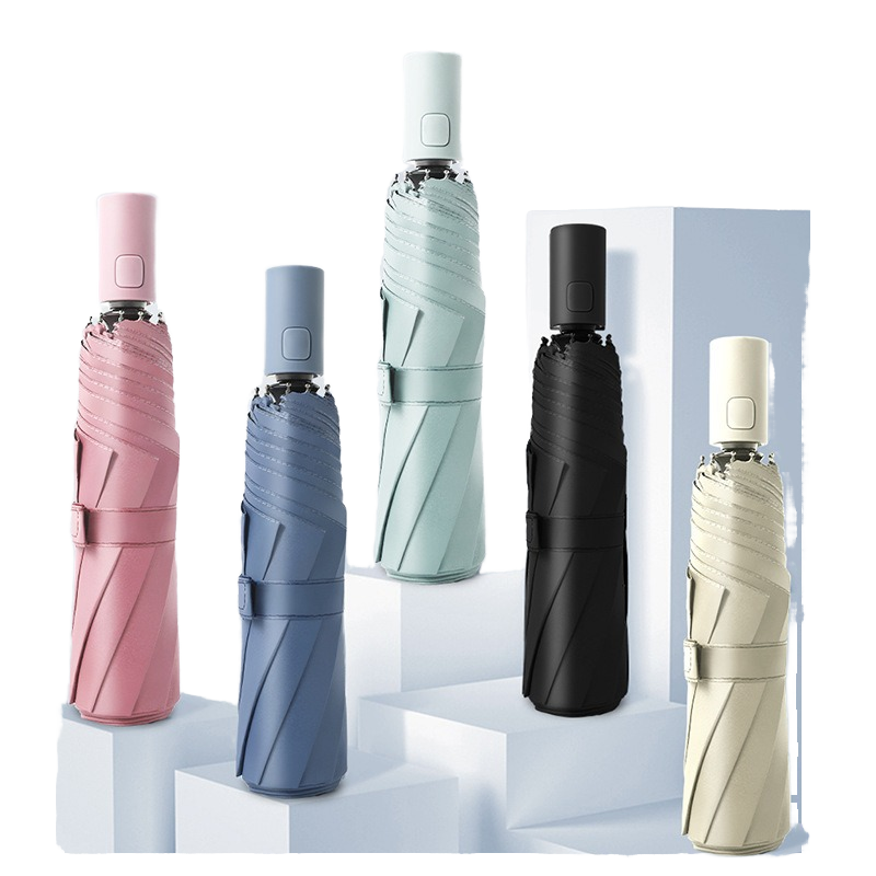 Customizable Logo Printed Adults Travel Umbrella Modern Fully-Automatic Three-Fold Sun Rain Golf Umbrella Wooden Iron