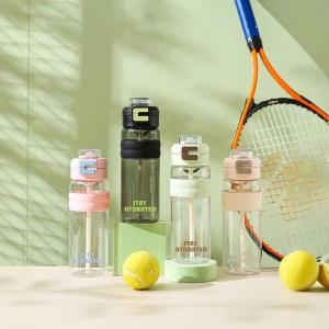 BPA Free Plastic Tritan Transparent Sports Water Bottle with Straw