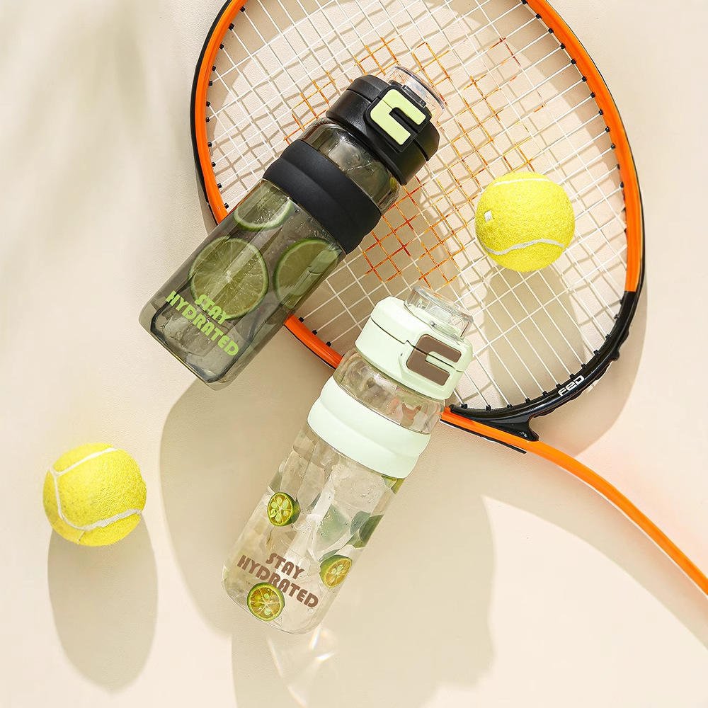 BPA Free Plastic Tritan Transparent Sports Water Bottle with Straw - Image 2